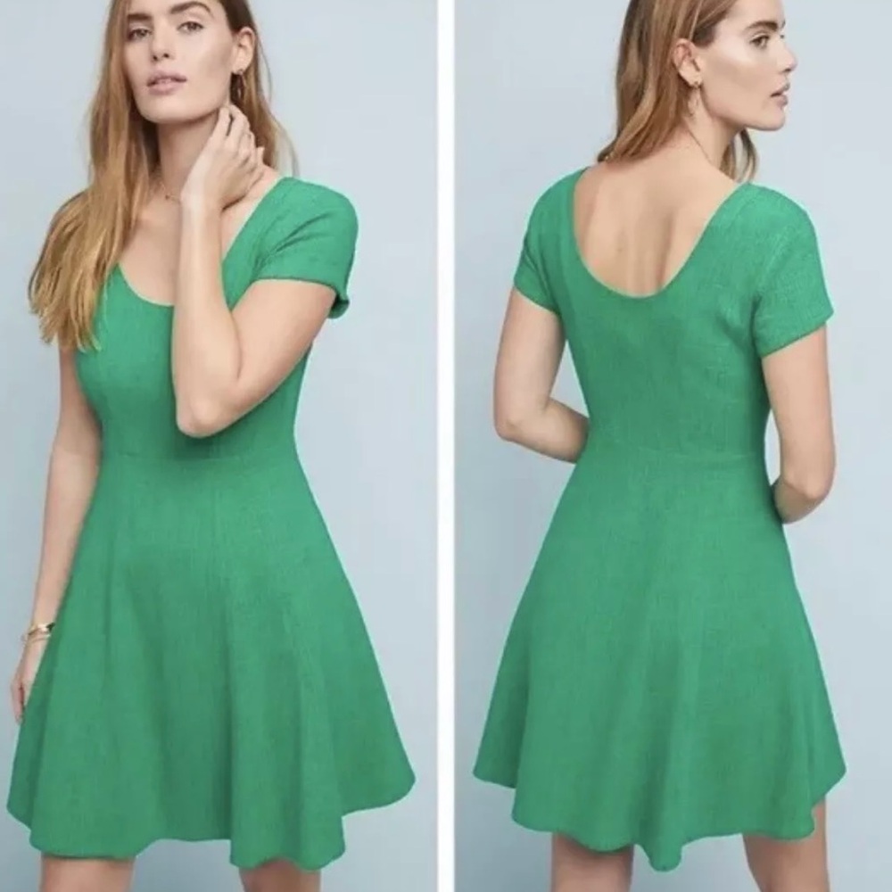 Anthropologie Maeve Fit-and-Flare Knit Dress‎ Green S New Timeless Chic Classic